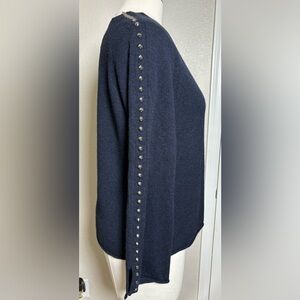 Zadig & Voltaire Lemy Navy Sweater Open Front Cardi w Stud Detail Down Sleeves